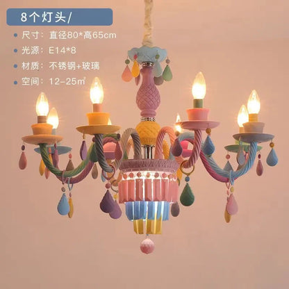 Twelve light macaron colorful glass chandelier in polished steel