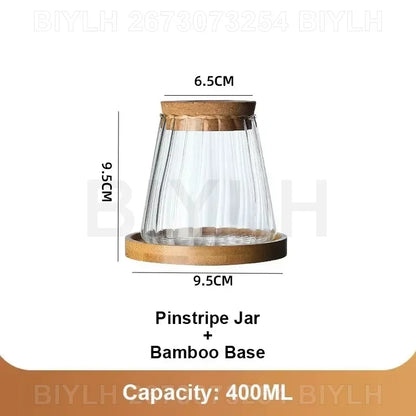 Glass hydroponic pots shown with and without wooden tray on white surface