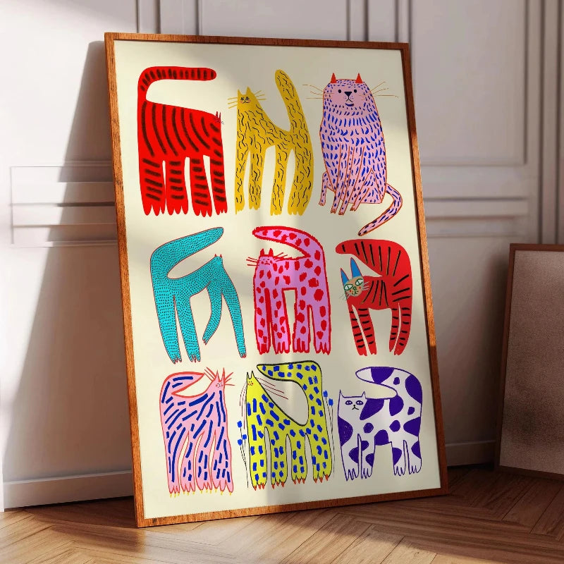 Abstract Whimsical Cat Canvas Wall Art Print