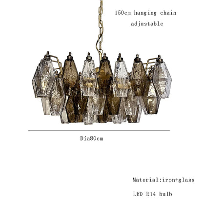 Stainless steel and glass chandelier, semi flush mount with assembly required