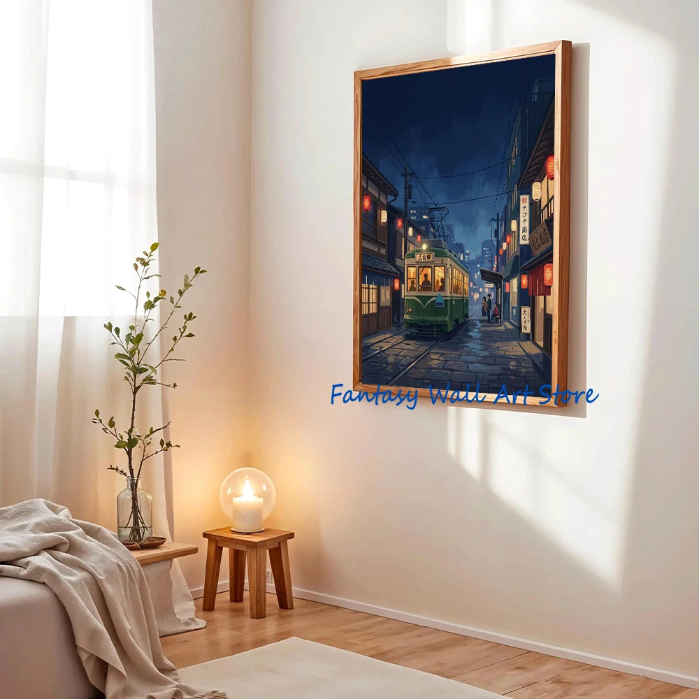 Vintage Japanese Railway Landscape Canvas Wall Art
