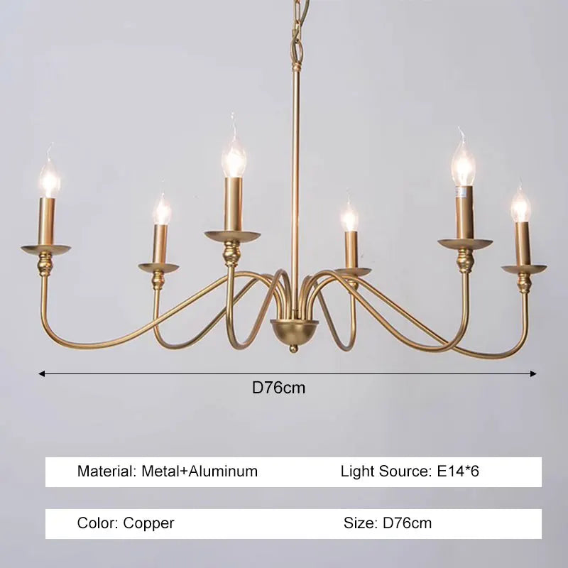 Eight light vintage chandelier spanning a kitchen island, metal construction