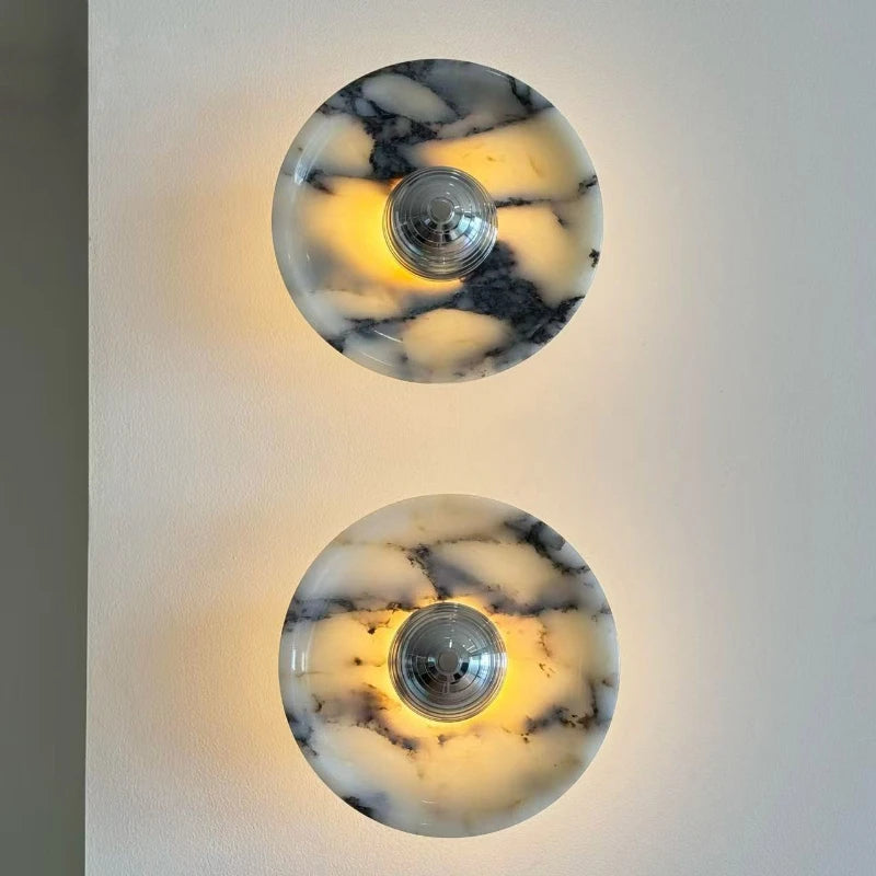 marble wall sconce, close-up of shade and hardware detail