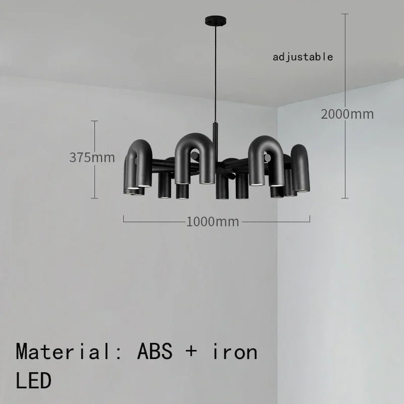 Minimalist iron chandelier in black for a bedroom or show apartment