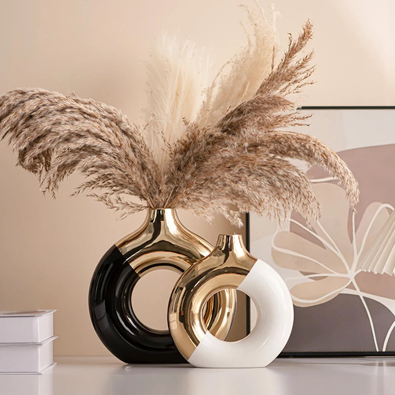Nordic luxury ceramic flower vase gold for living room wedding
