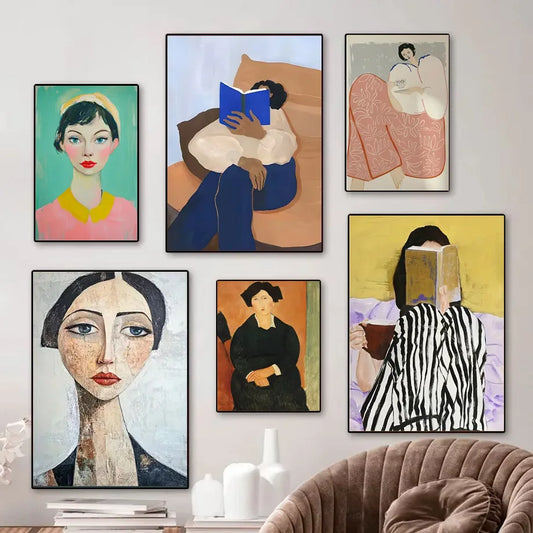 Vintage Abstract Female Portrait Canvas Wall Art