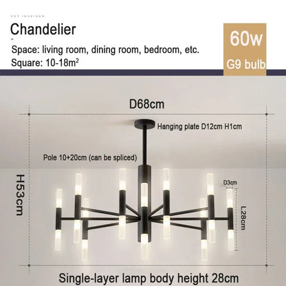 Modern geometric chandelier with layered metal arms in a black finish