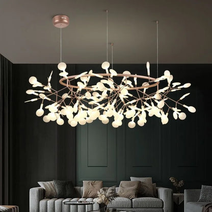 Rose gold firefly chandelier, 59.1 inches wide, with 216 acrylic tips
