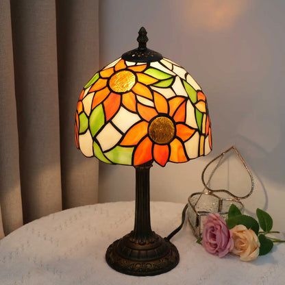 Sunflower glass table lamp from above showing circular pattern