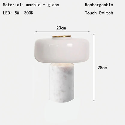 Rechargeable marble table lamp side profile showing sculptural silhouette