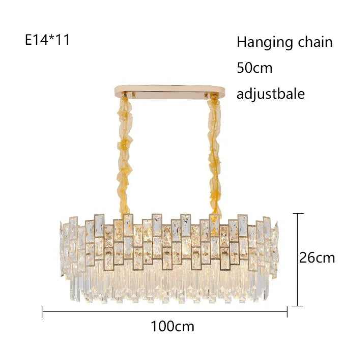 Linear crystal chandelier measuring 39.4 in (100 cm) long