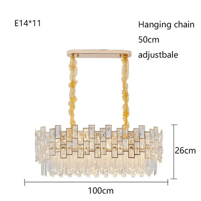 Linear crystal chandelier measuring 39.4 in (100 cm) long