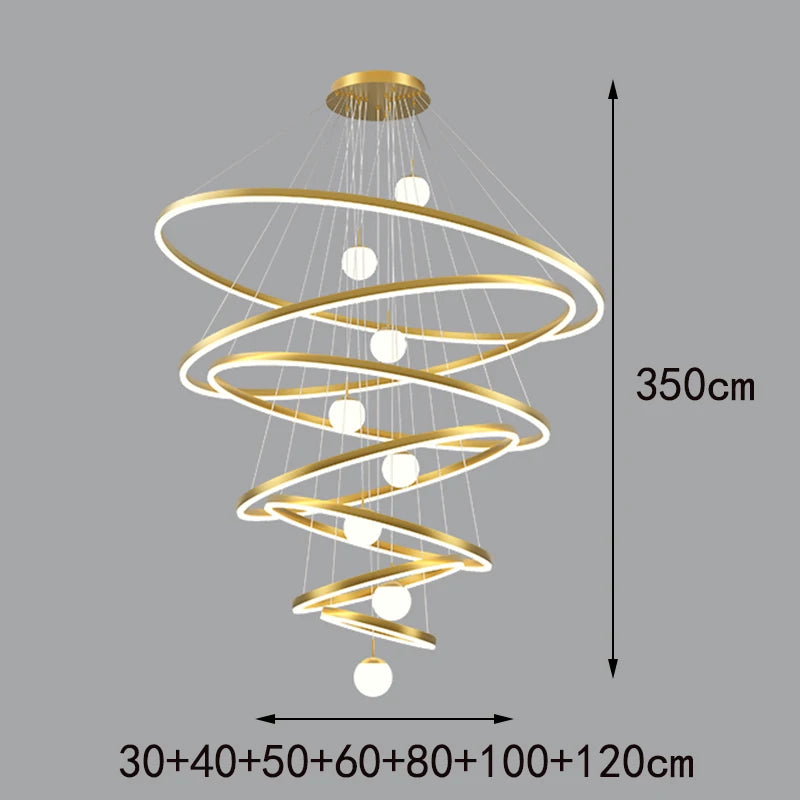 Metal ring chandelier with warm white light and 90 to 260V operation