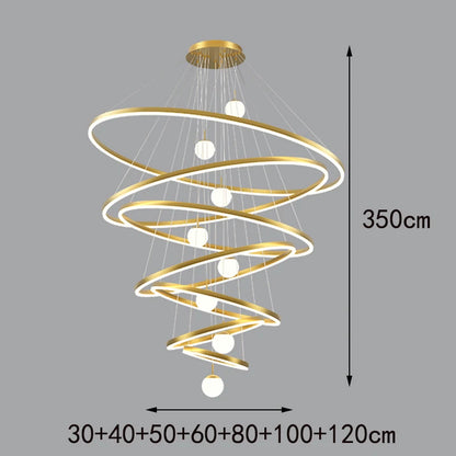 Metal ring chandelier with warm white light and 90 to 260V operation