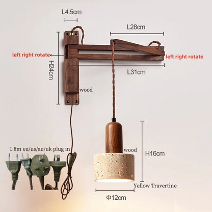 Wabi-Sabi Travertine Swing Arm Wall Sconce