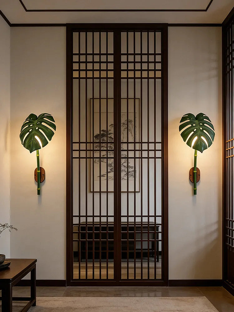 bamboo outdoor wall sconce, side profile showing mounting depth