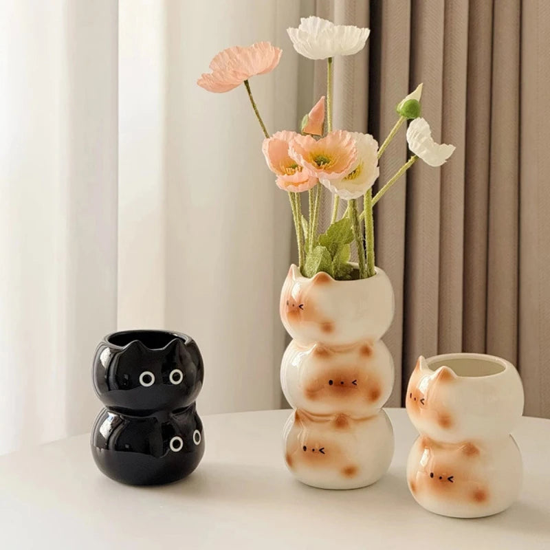 Ceramic Siamese cat flower vase flower arrangement décor