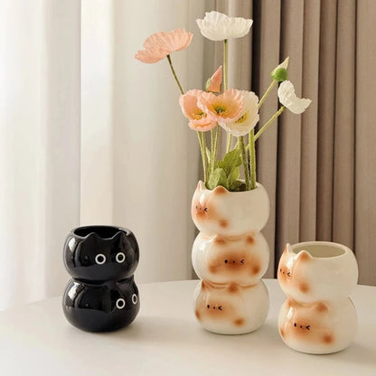 Ceramic Siamese cat flower vase flower arrangement décor