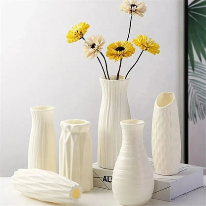 Small white Nordic plastic bottle vase for flowers and dried botanical stems