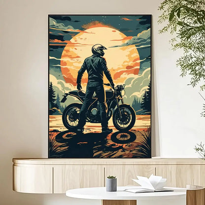 Motorcycle Rider Sunset Canvas Wall Art Print