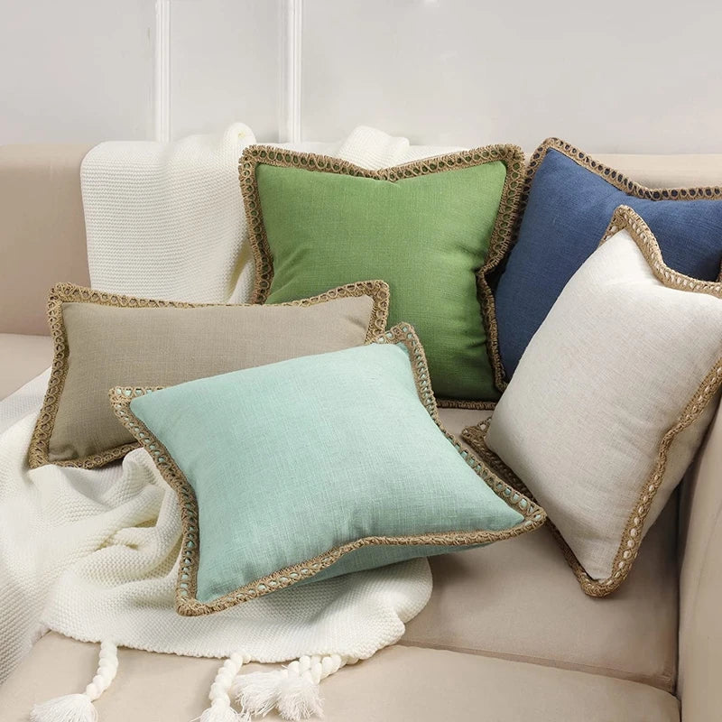 Burlap Linen Farmhouse Pillow Cover — styling detail