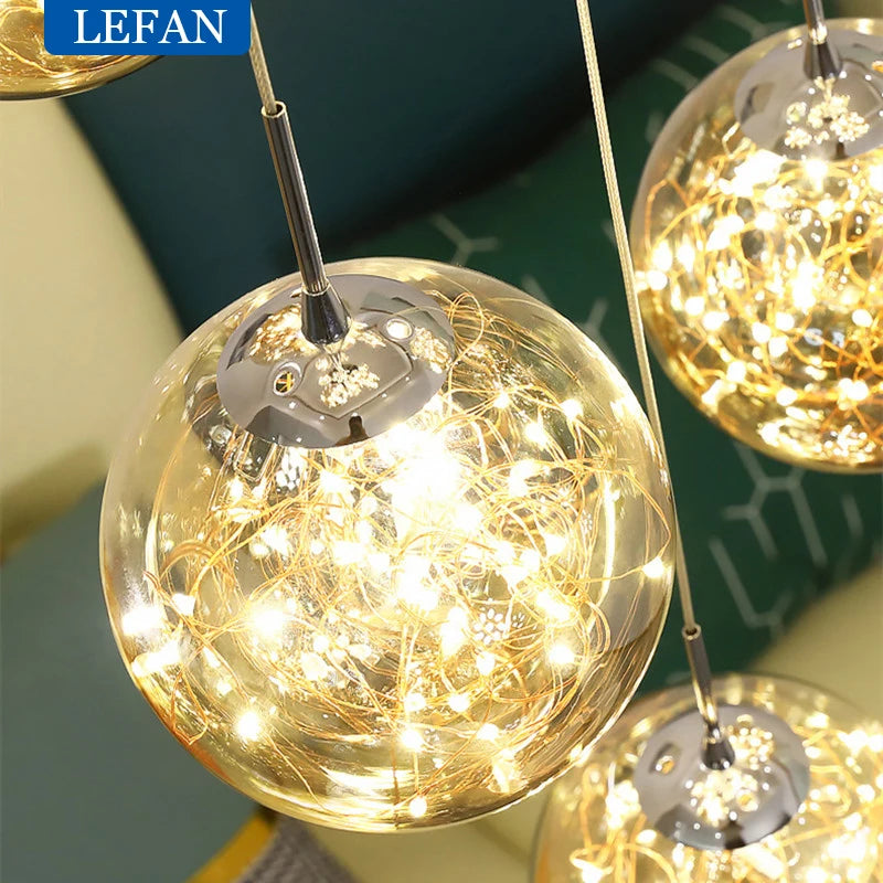 Glass globe chandelier with twelve spheres on a 19.7 in diameter frame
