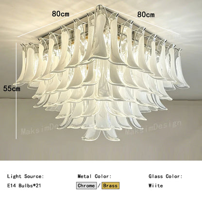 Stained glass petal chandelier with E14 bulbs on stainless steel