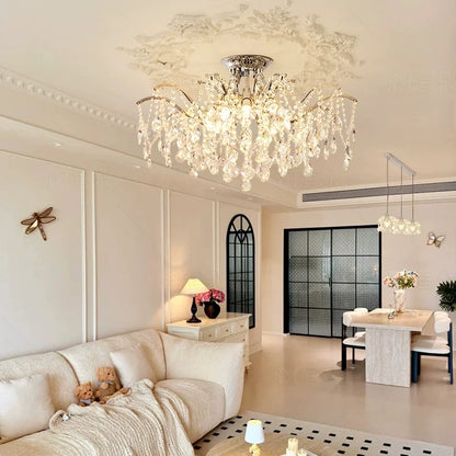Crystal ceiling chandelier at 31.5 in diameter in stainless steel