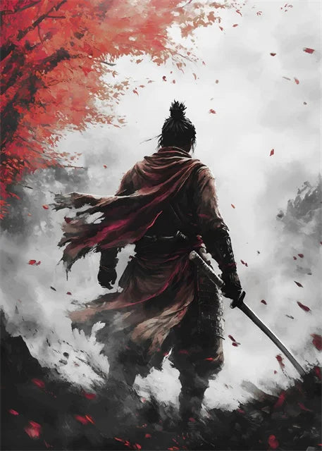 Japanese Samurai Warrior Abstract Canvas Wall Art