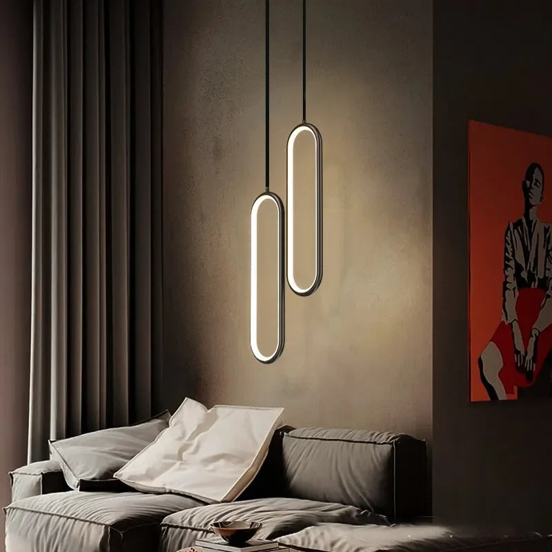 Black acrylic tube chandelier measuring 9 by 40 centimetres