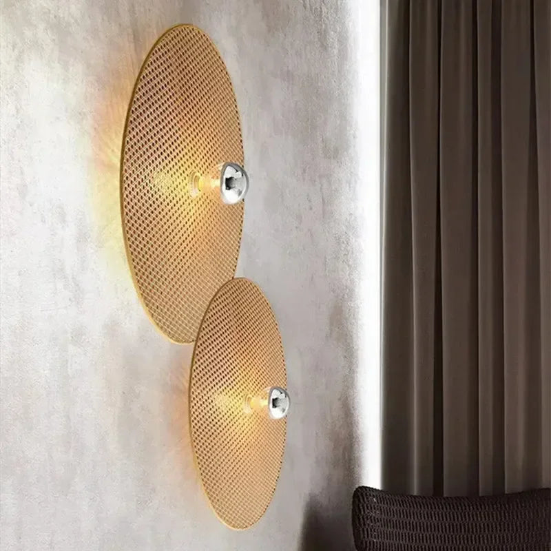 rattan wall sconce, installed in a room interior setting