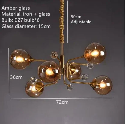 Cold white bubble chandelier with gray glass globes on a chrome body