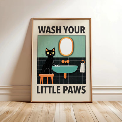Wash Your Paws Black Cat Bathroom Canvas Wall Art