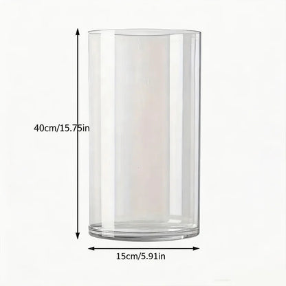Clear acrylic cylinder vases in three heights for coordinated event table decor