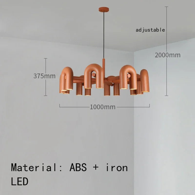 Nordic minimalist U chandelier in black with twelve upward lights