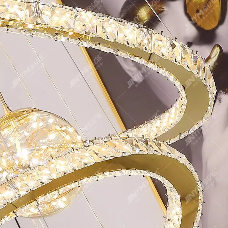 Crystal ring chandelier with rings up to 47.2 in in diameter