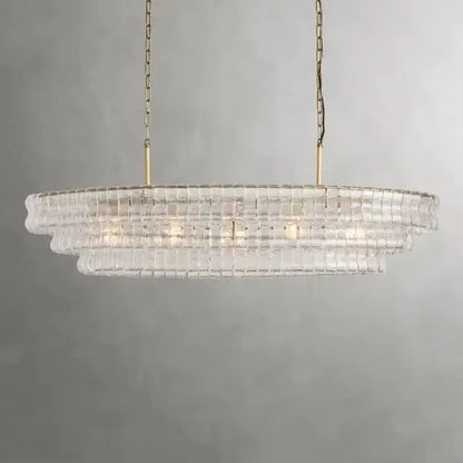 Three light linear chandelier 47.2 in long on polished steel