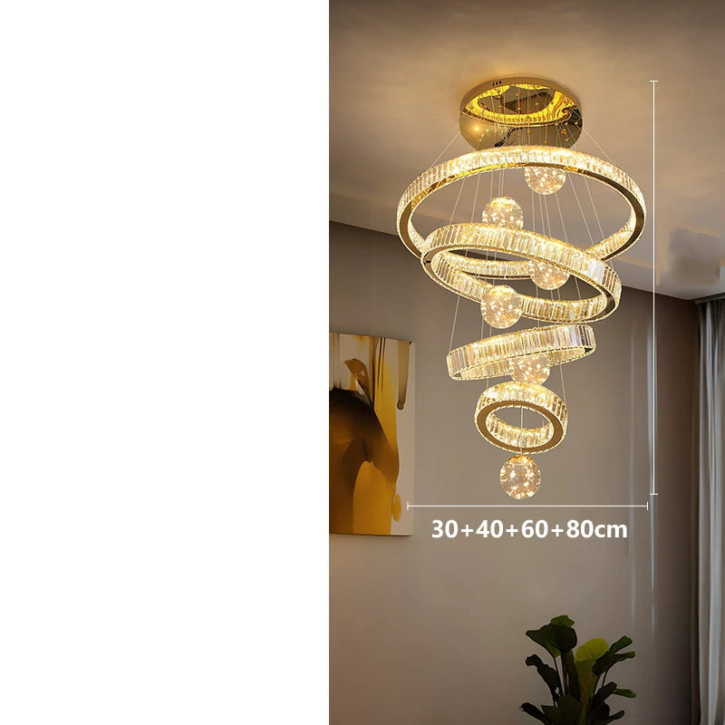 Four ring crystal chandelier with rings up to 31.5 in in diameter