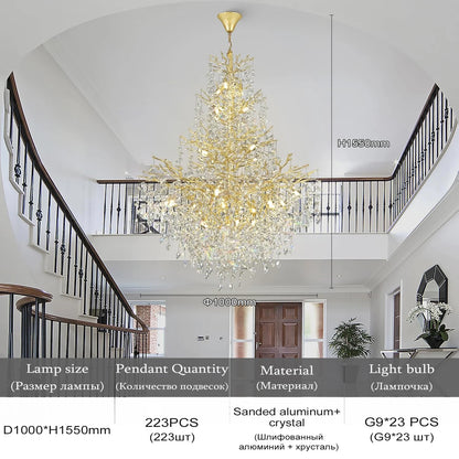 Crystal staircase chandelier with touch on off switch and tricolor light