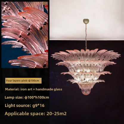 Three color light option on a French vintage tinted glass chandelier