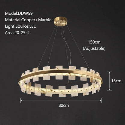 Marble and copper chandelier with two included LED light sources