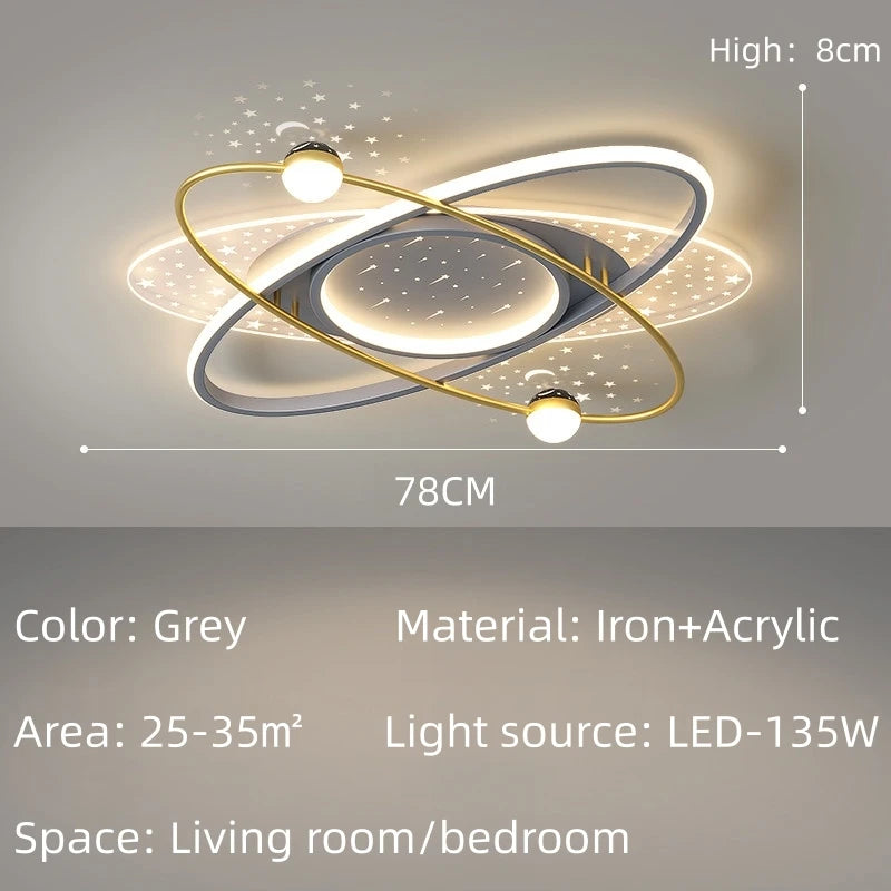 Grey starry ceiling chandelier on an iron frame with included LED sources
