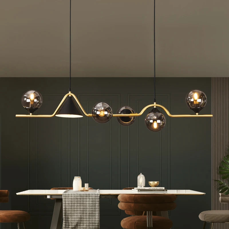 White glass linear chandelier at 61 in length on an adjustable cord