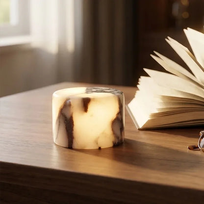 Rechargeable marble lamp switched off showing stone texture in daylight
