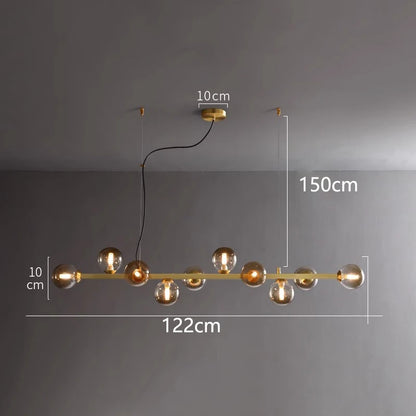 Linear glass chandelier in brown with warm white LED light sources