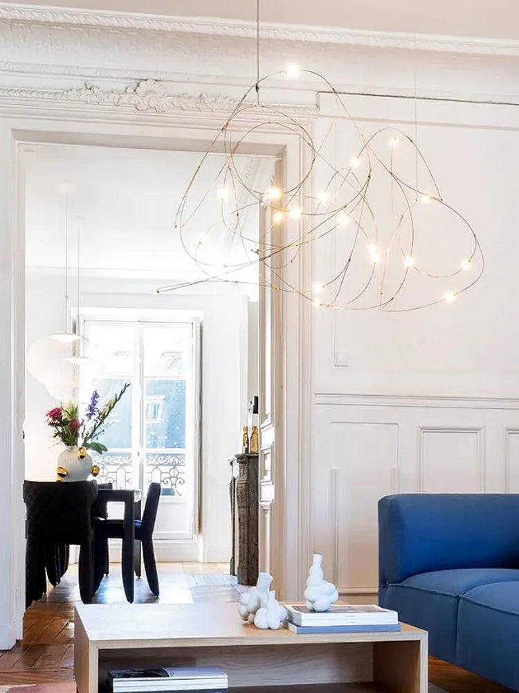 Firefly disc chandelier at 70.9 in diameter with warm light output