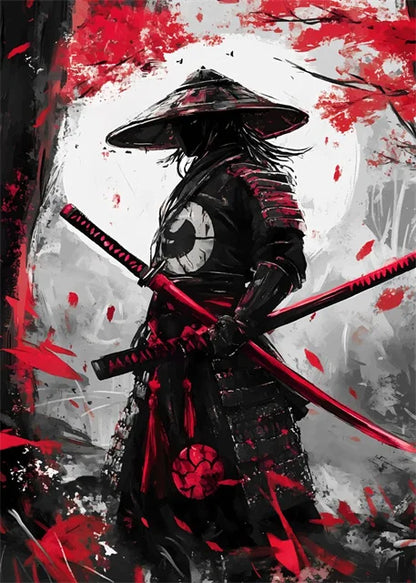 Japanese Samurai Warrior Abstract Canvas Wall Art