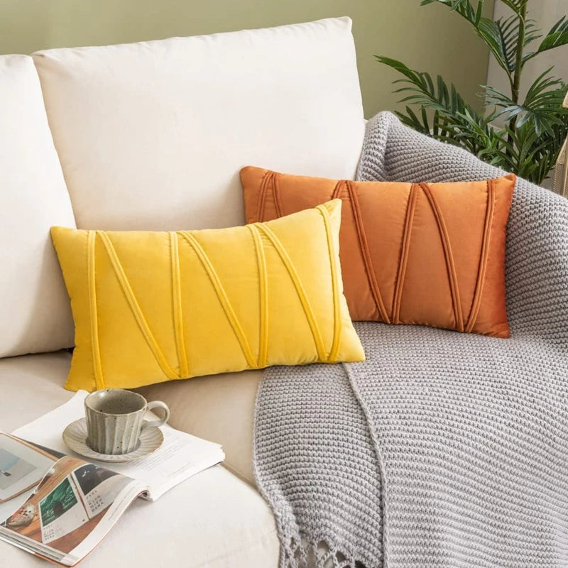 Boho Patchwork Corduroy Pillow Cover — styling detail