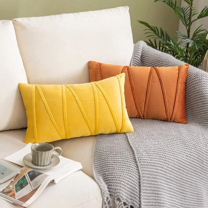 Boho Patchwork Corduroy Pillow Cover — styling detail
