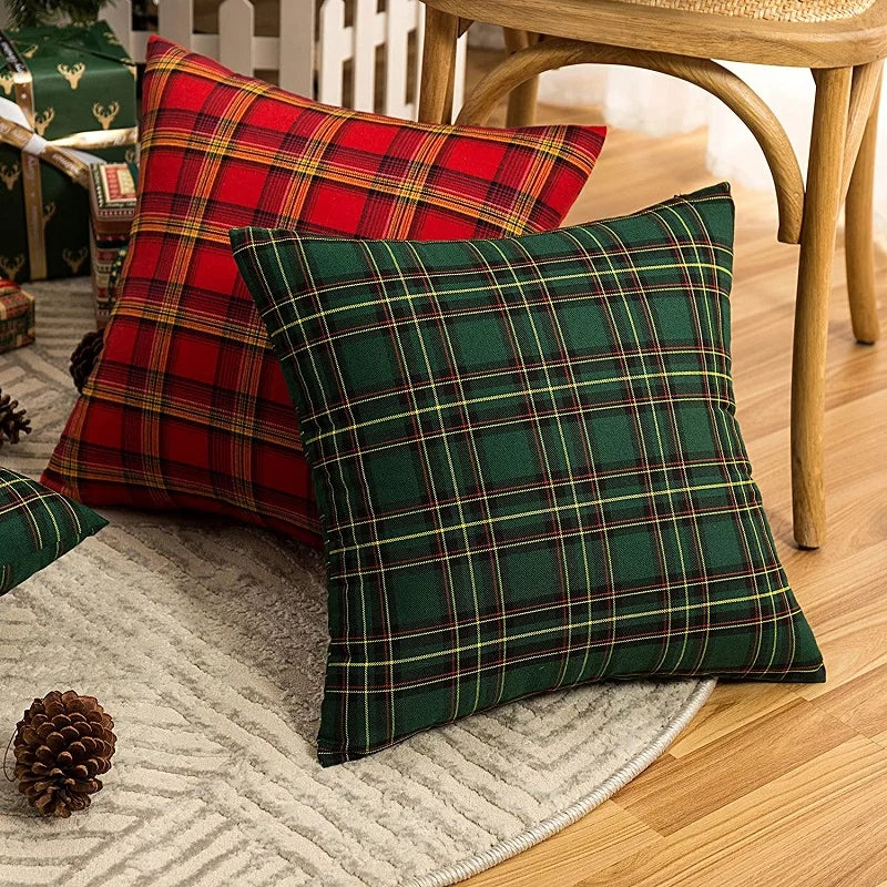 Christmas Plaid Throw Pillow Cover — styling detail
